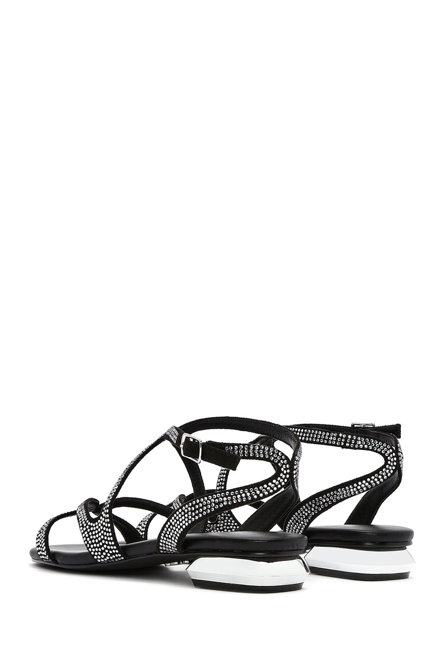 Women's Black Stone Buckle Sandals