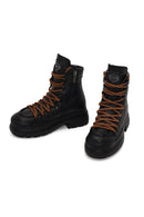 Harley Davidson Woman Black Shorbone Zip Closure Thick-Soled Leather Combat Boots | Derimod