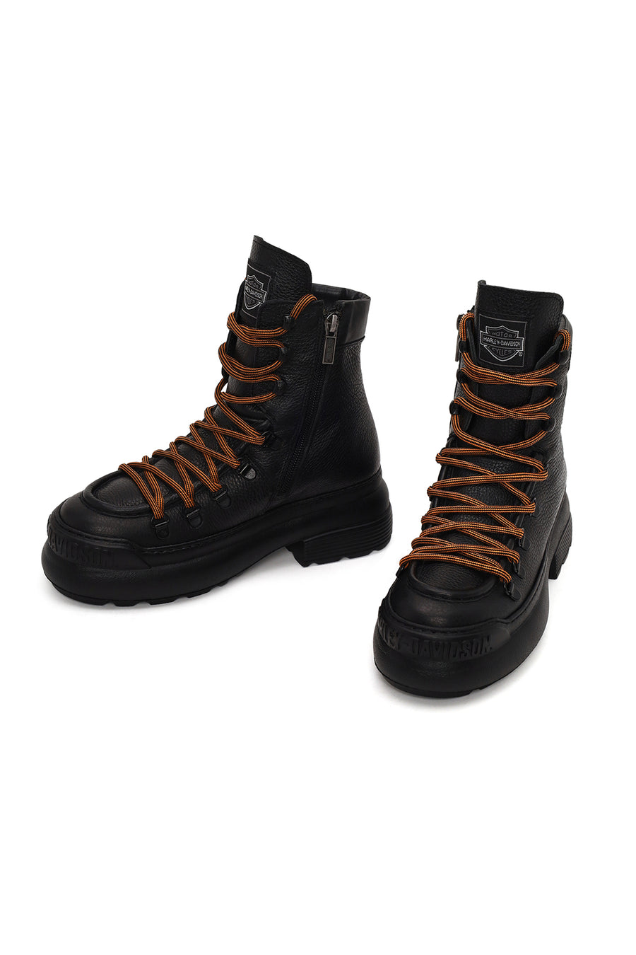 Harley Davidson Woman Black Shorbone Zip Closure Thick-Soled Leather Combat Boots