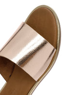 Women's Pink Metallic Leather Slippers | Derimod