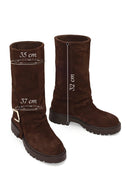 Woman Brown Buckled Suede Boots | Derimod