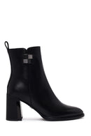 Woman Black Zip Closure Thick-Heeled Leather Boots | Derimod