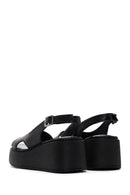 Women's Black Leather Thick-Sole Comfort Sandals | Derimod