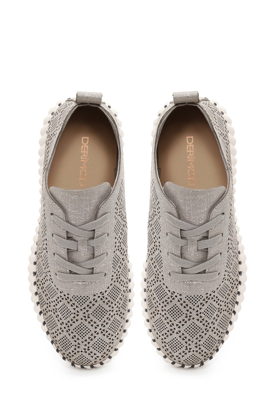Woman Gray Lace-Up Thick-Soled Patterned Sneaker