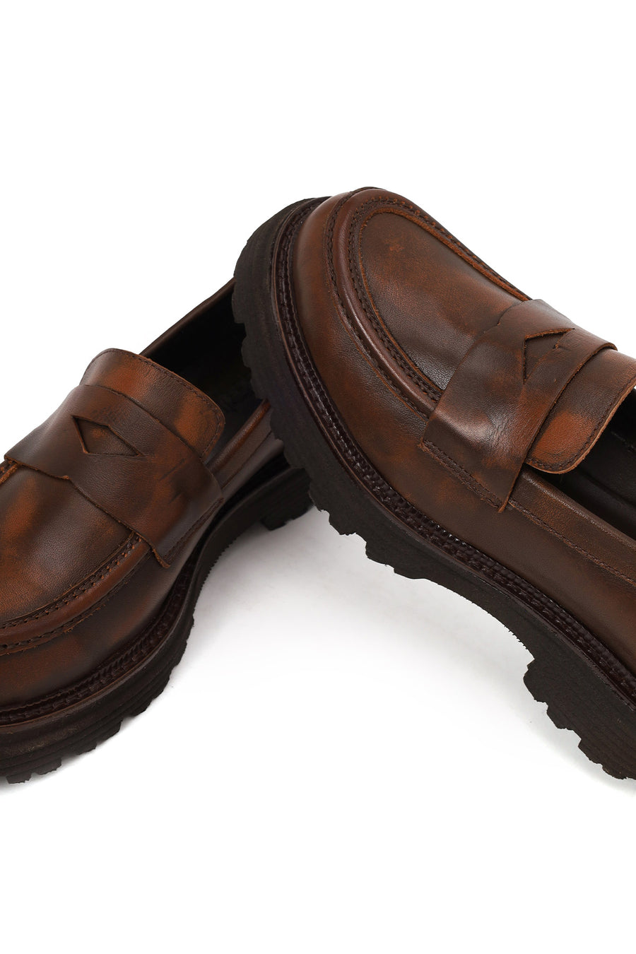 Kadın Kahverengi Kalın Tabanlı Deri Maskülen Loafer