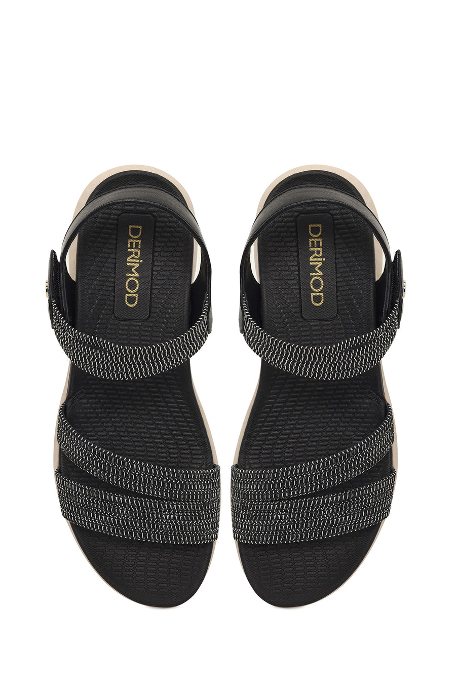 Kadın Siyah Kalın Tabanlı Kumaş Comfort Sandalet