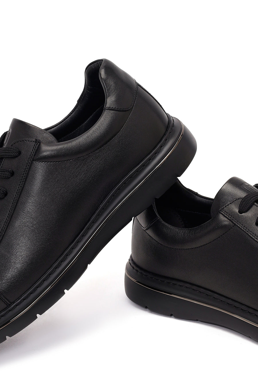 Erkek Siyah Bağcıklı Deri Sneaker