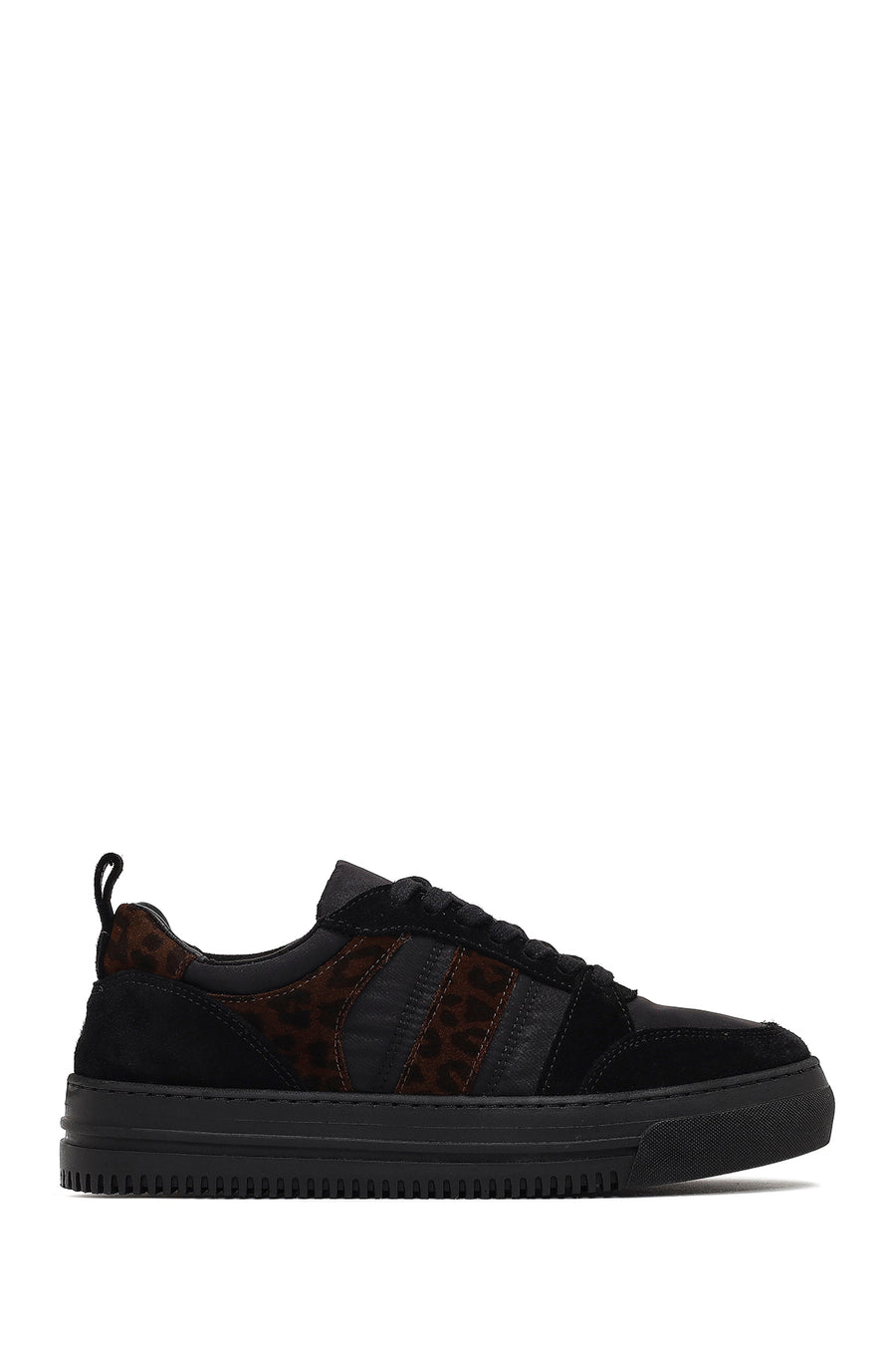 Kadın Siyah Bağcıklı Desenli Deri Sneaker AF160001DK | Derimod