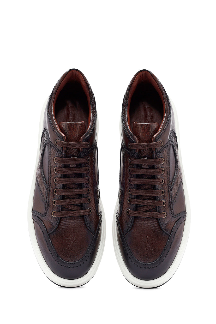 Erkek Kahverengi Bağcıklı Deri Sneaker