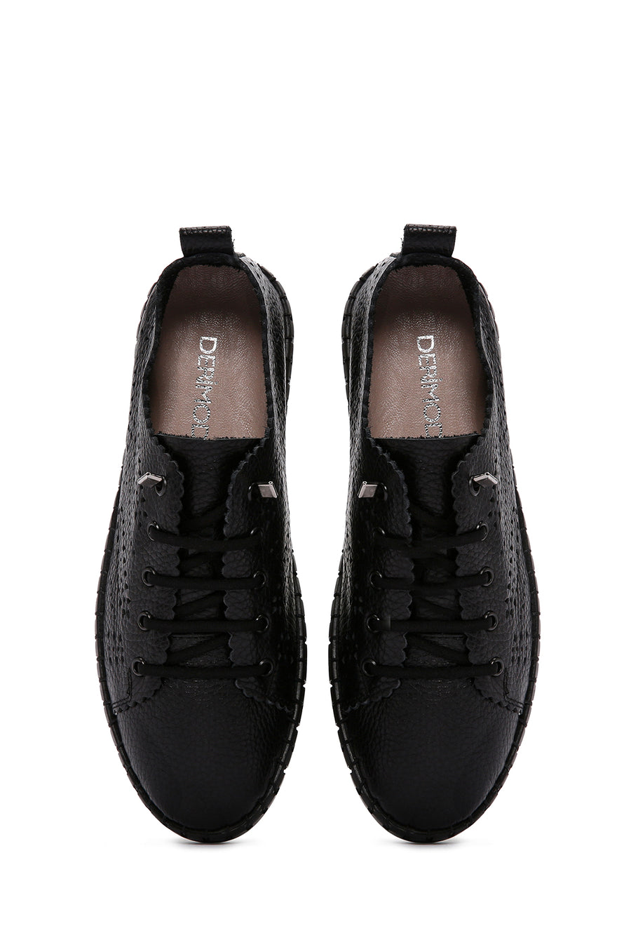 Woman Black Lace-up Patterned Leather Comfort Shoes