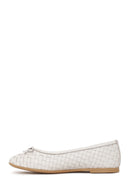 Woman White Braided Leather Ballet Flat | Derimod
