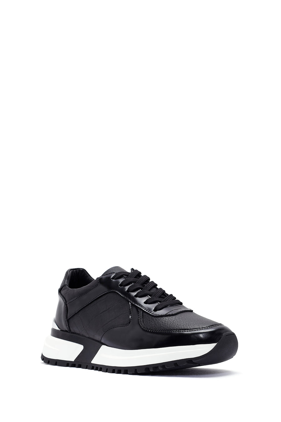 Erkek Siyah Bağcıklı Deri Sneaker