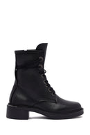 Kadın Siyah Fermuarlı Bağcıklı Deri Postal Bot | Derimod