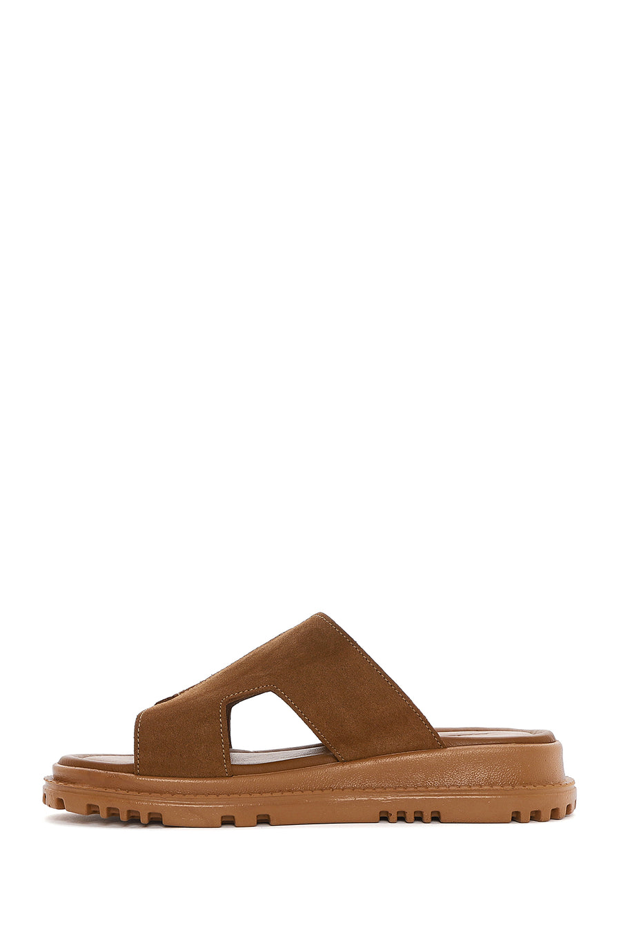 Women's Brown Thick Soled Suede Leather Slippers