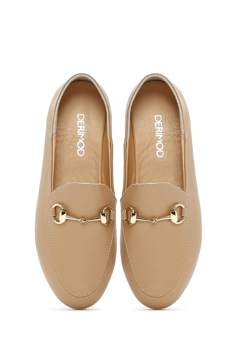 Kadın Bej Deri Maskülen Loafer