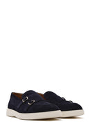 Men's Navy Blue Double Buckle Suede Leather Loafer | Derimod