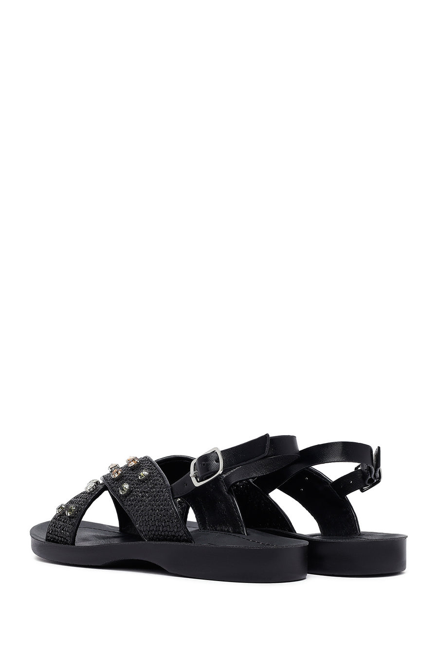 Women's Black Stone Straw Sandals