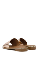 Women's Pink Metallic Leather Slippers | Derimod