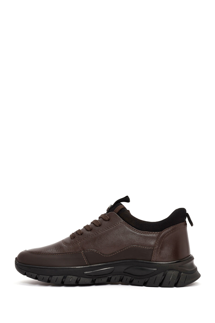 Erkek Kahverengi Bağcıklı Deri Sneaker