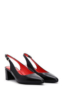 Derimod Gritti Women's Black Open Back Short Thick Heeled Leather Shoes | Derimod