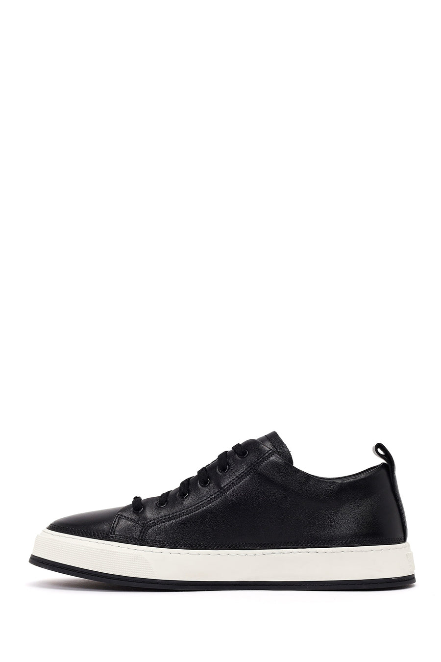 Erkek Siyah Bağcıklı Deri Sneaker