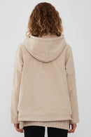 Roma Women's Beige Hooded Double-Sided Oversize Leather Jacket | Derimod