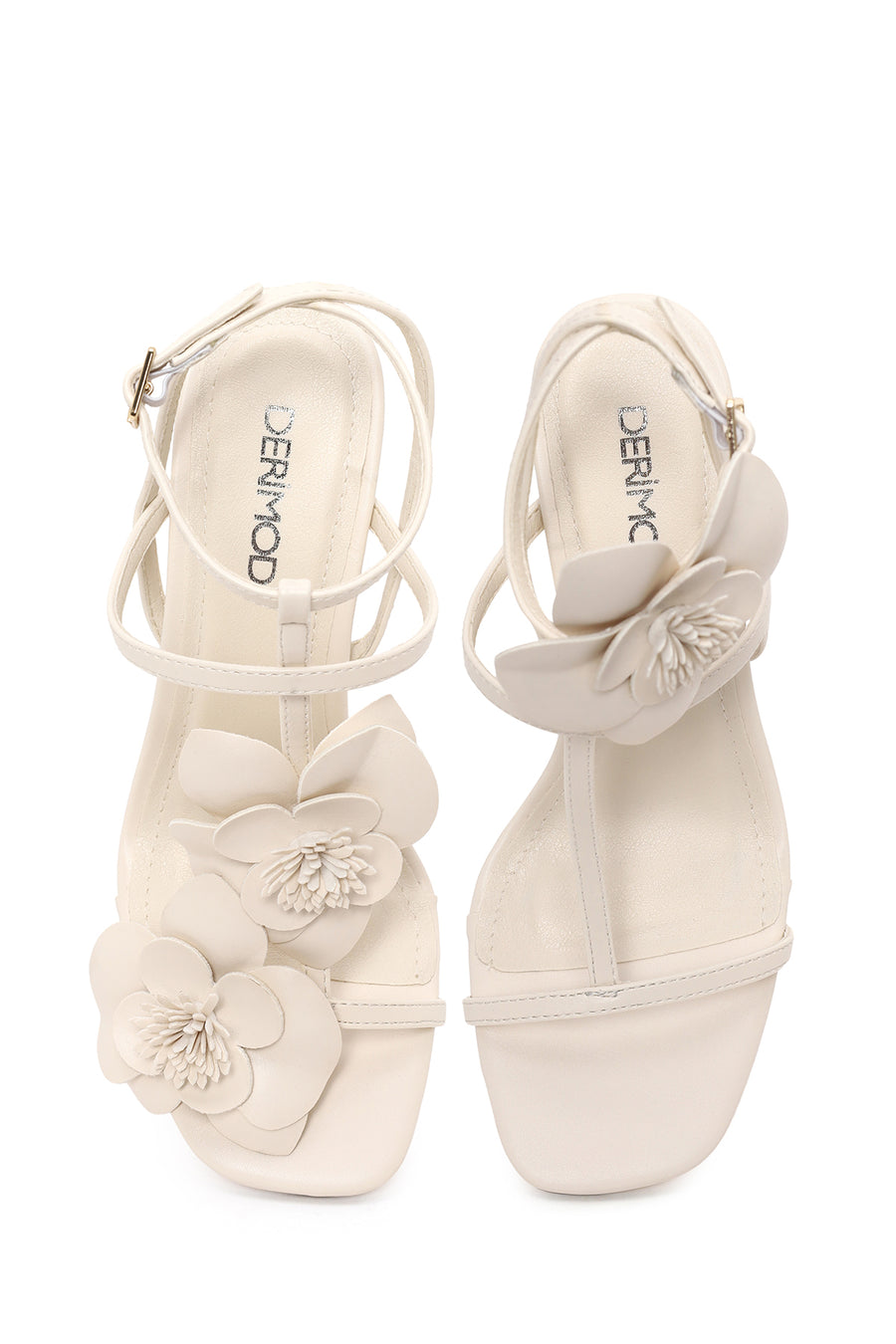 Woman Cream Ankle-Strap Buckled Thin High-Heeled Sandal