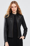 Marlyn Women's Black Short Leather Jacket | Derimod