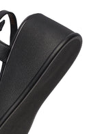 Women's Black Ankle Buckle Wedge Heel Leather Sandals | Derimod