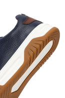 Erkek Lacivert Bağcıklı Kalın Tabanlı Deri Sneaker | Derimod