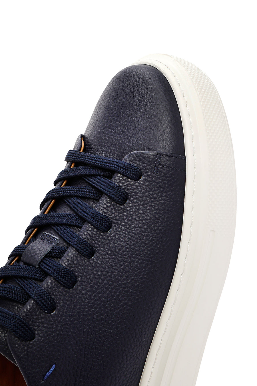 Erkek Lacivert Bağcıklı Kalın Tabanlı Deri Sneaker