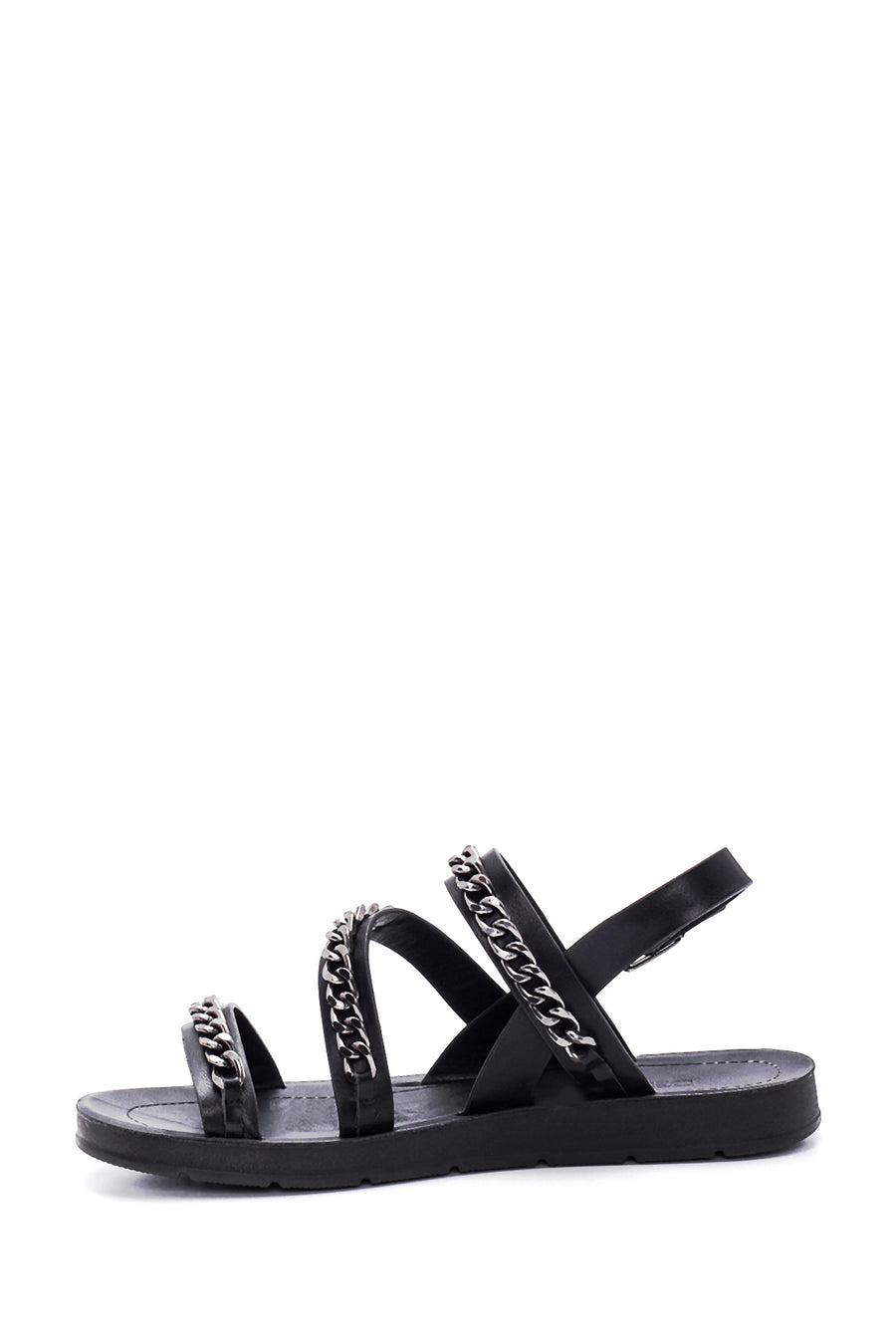 Women's Black Chain Flat Sandals