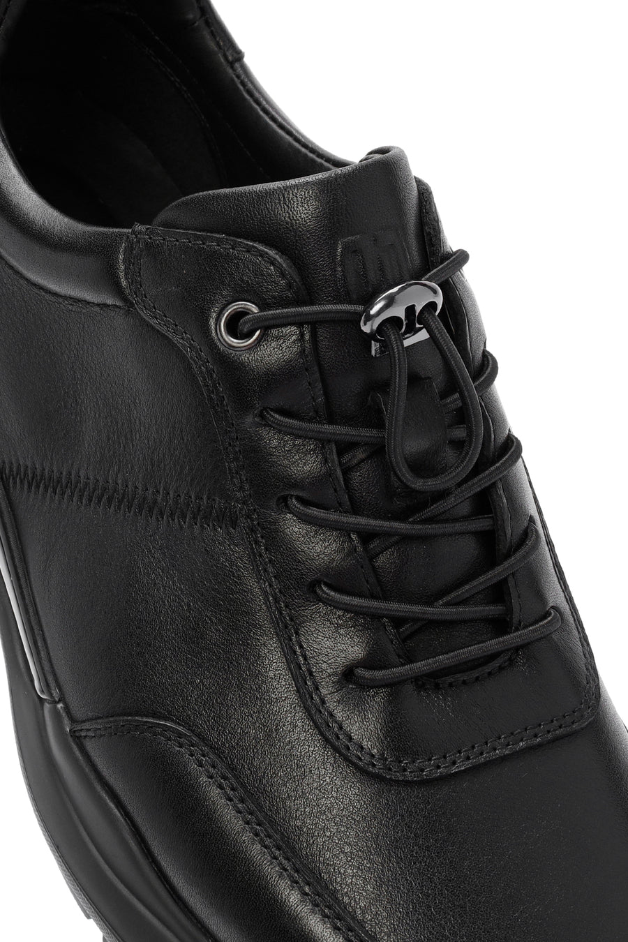 Erkek Siyah Bağcıklı Deri Casual Sneaker