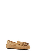 Women's Camel Tassel Suede Leather Loafer | Derimod