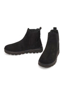 Male Black Thick-Soled Nubuck Leather Chelsea Boots | Derimod