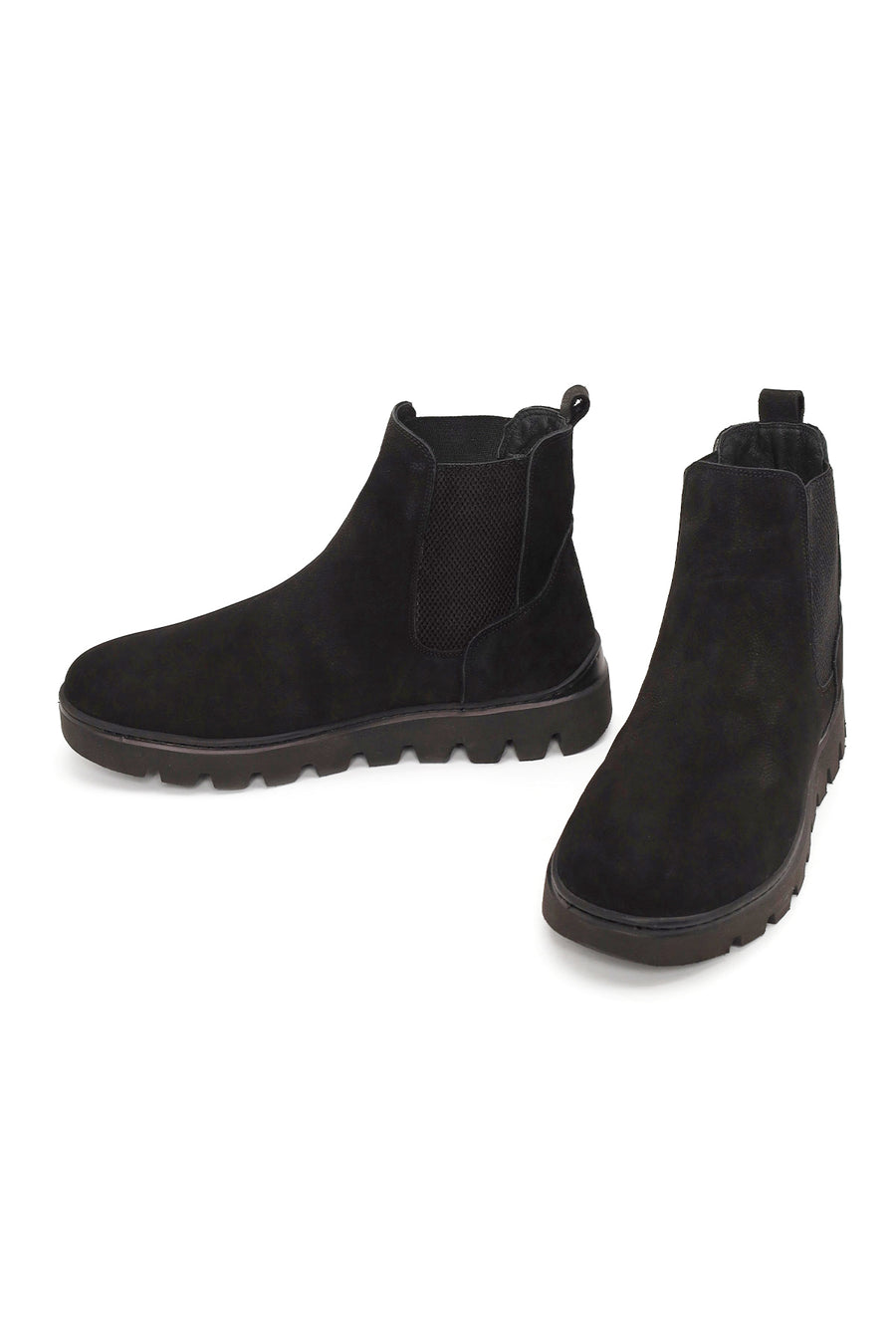 Male Black Thick-Soled Nubuck Leather Chelsea Boots