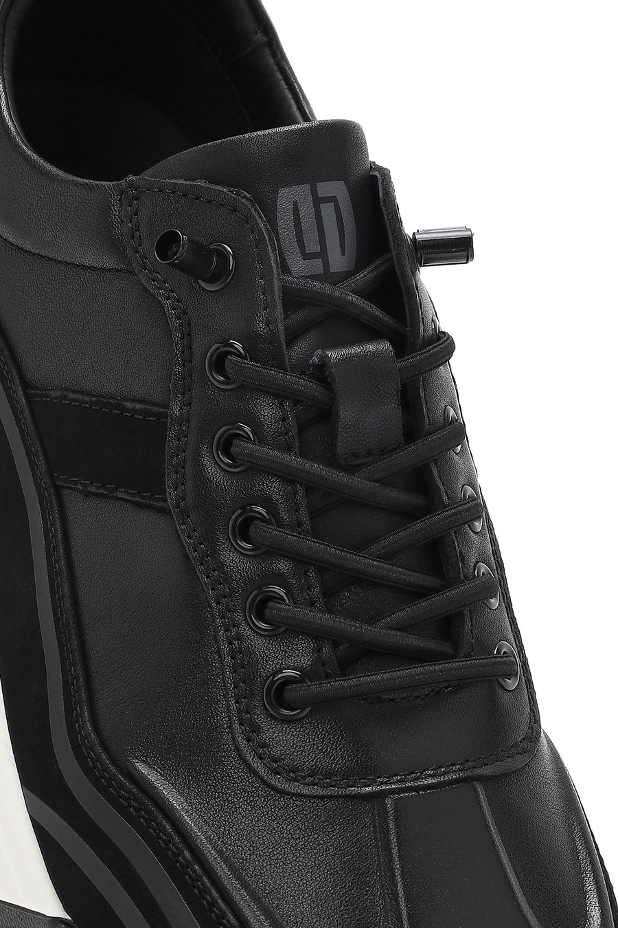 Erkek Siyah Bağcıklı Deri Sneaker