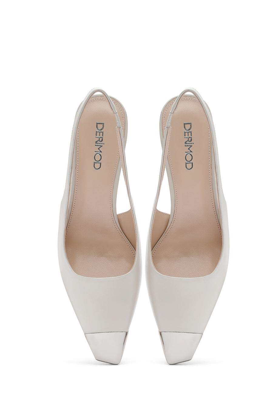 Women's Cream Open Back Leather High Heel Shoes