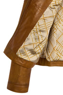 Donna Woman Camel Mandarin Collar Leather Jacket | Derimod