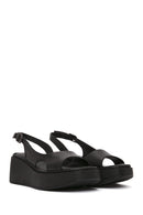 Women's Black Thick Soled Leather Comfort Sandals | Derimod