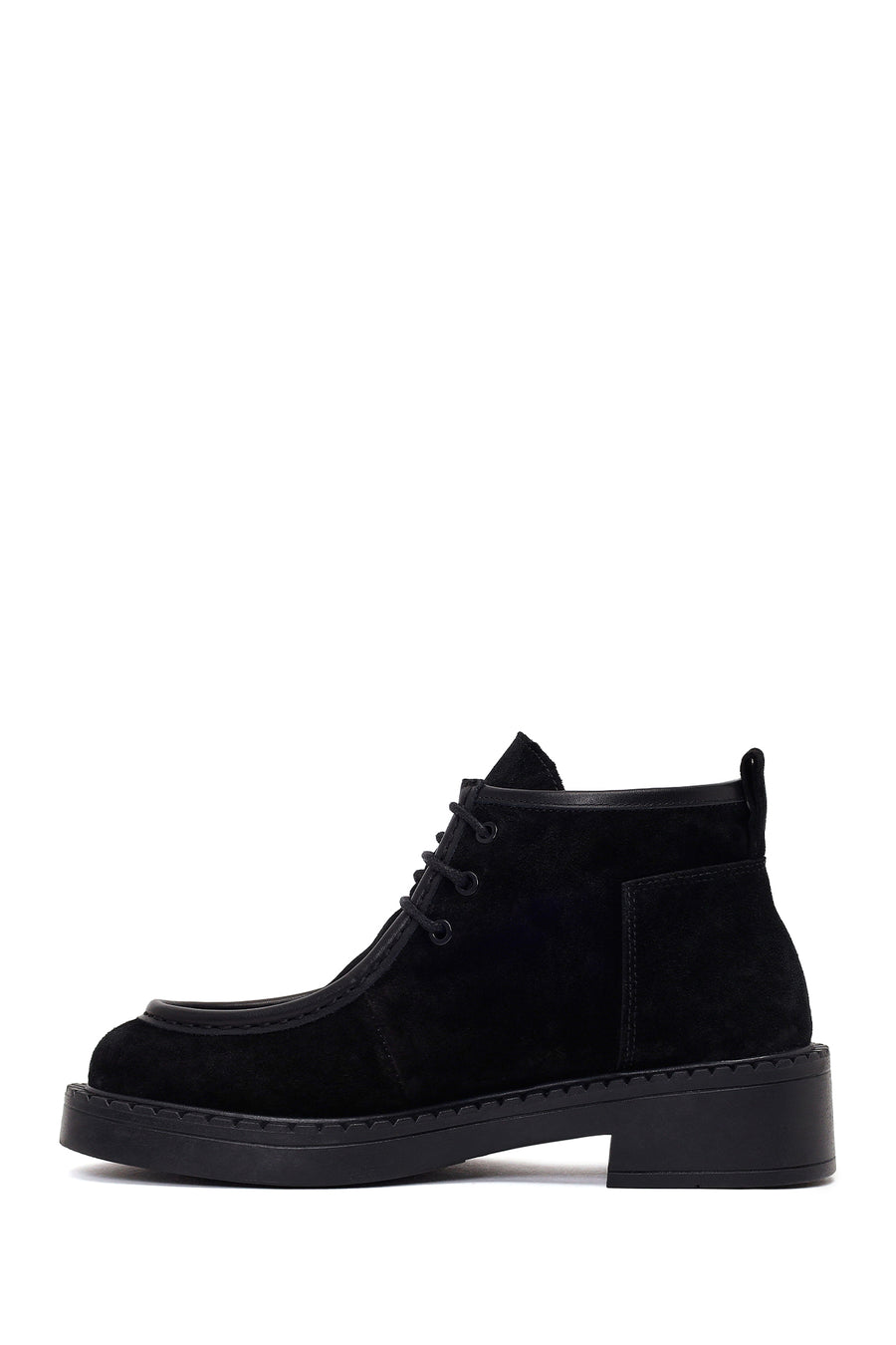 Woman Black Lace-Up Thick-Soled Suede Boots