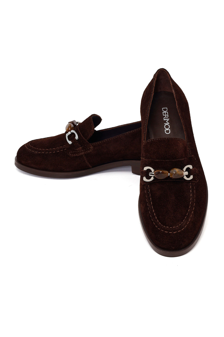 Kadın Kahverengi Tokalı Süet Deri Maskülen Loafer