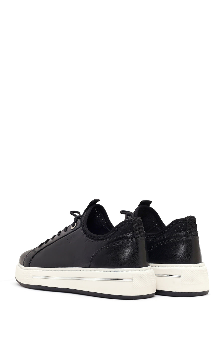 Erkek Siyah Bağcıklı Kalın Tabanlı Deri Sneaker