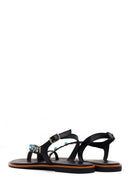 Woman Black Embellished Toe-Post Sandals | Derimod