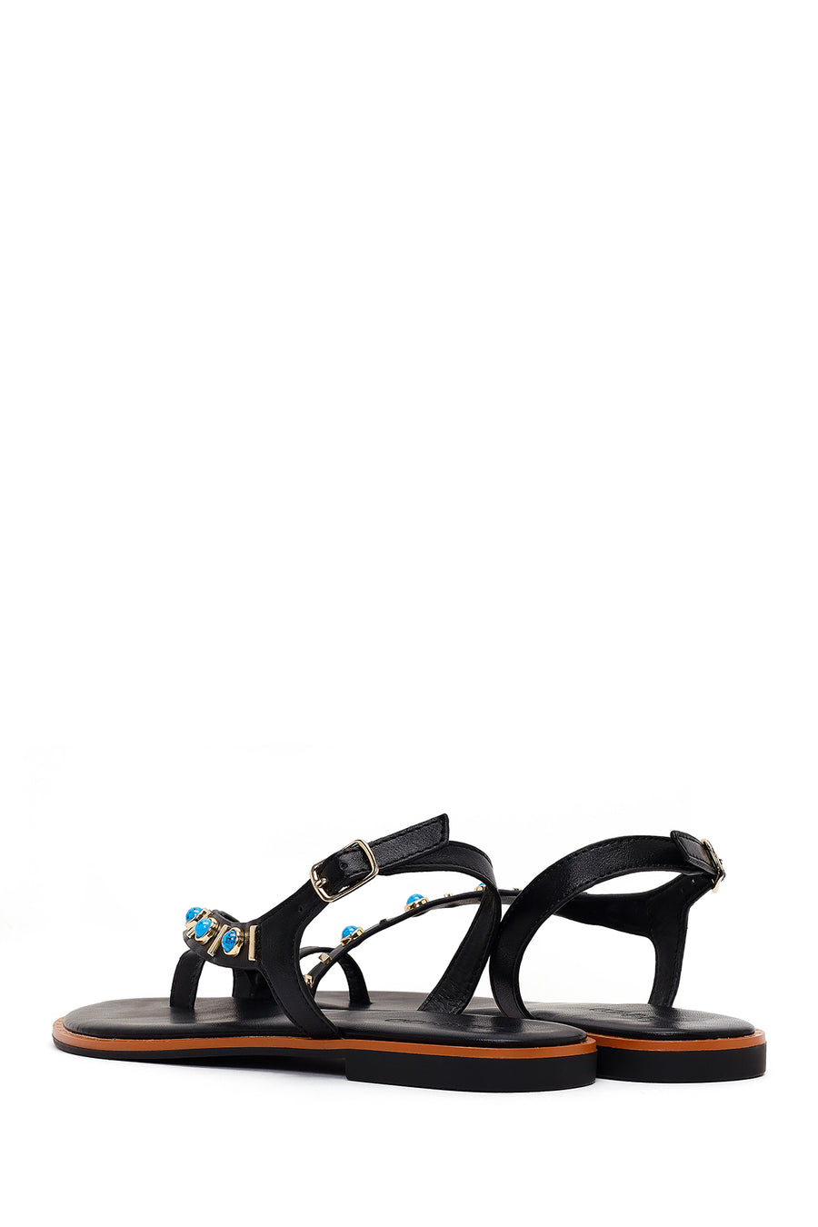 Woman Black Embellished Toe-Post Sandals