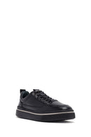 Erkek Siyah Bağcıklı Deri Sneaker | Derimod