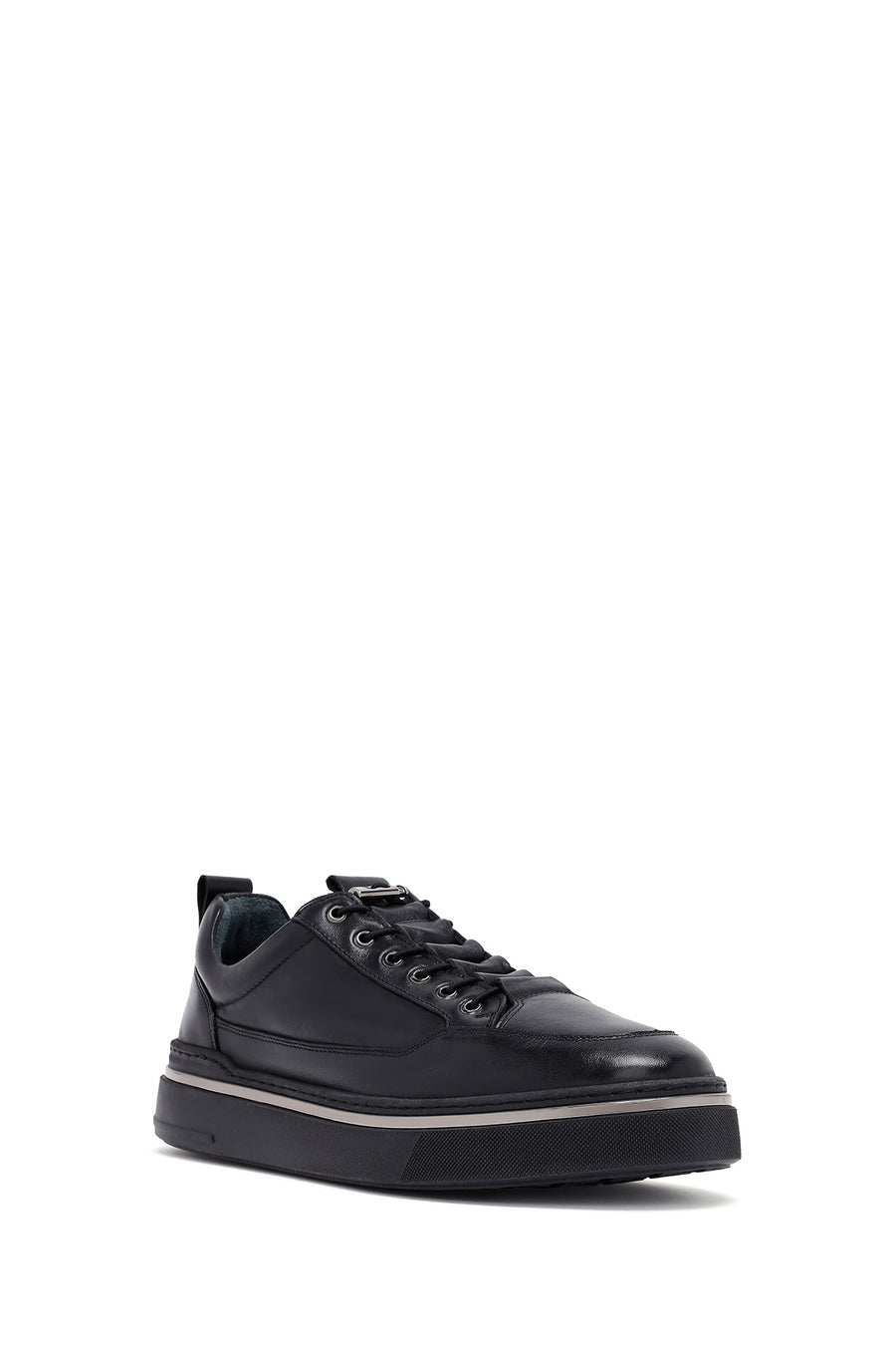 Erkek Siyah Bağcıklı Deri Sneaker