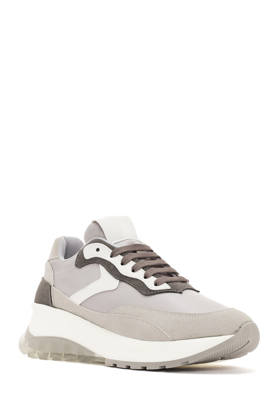 Women's Gray Lace-up Thick-Sole Sports Sneaker