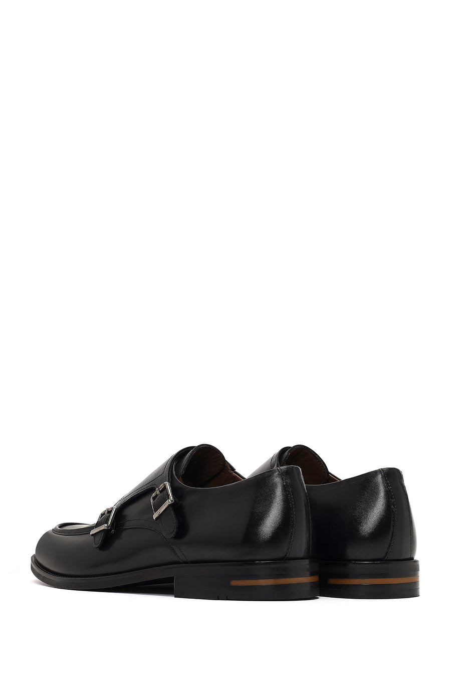 Male Black Double-Buckle Leather Casual Shoes