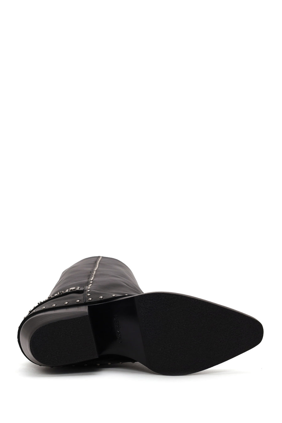 Woman Black Studded Chunky-Heeled Leather Cowboy Boots